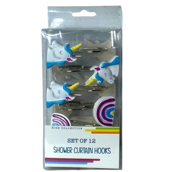 Matt & Maddie Unicorn Rainbow Hooks Kids Collection 12 Shower Curtain Hook Set - Picture 12 of 15